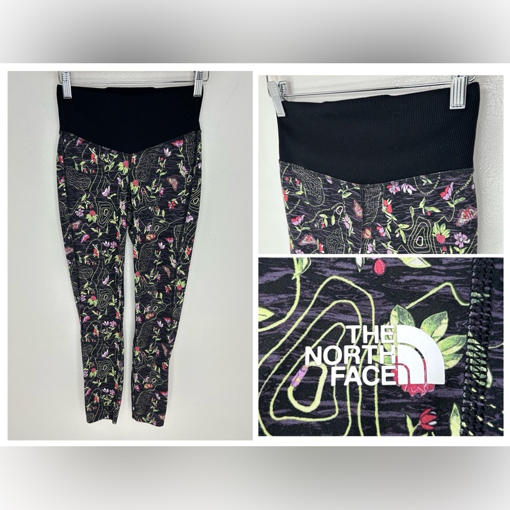 The North Face Black Floral‎ Graphic Print Leggings Size Small Active Gym Yoga